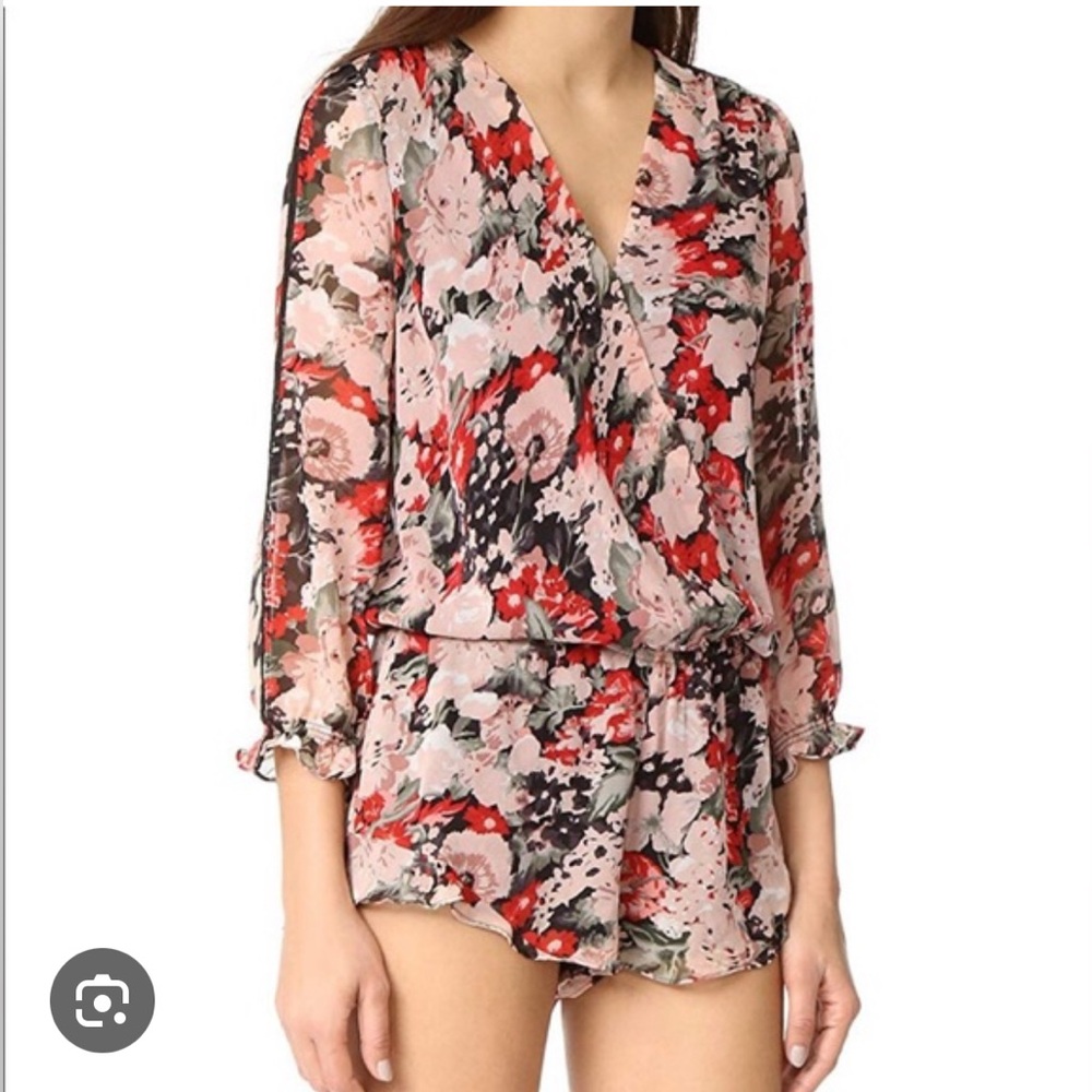 JOIE Red /Black ELLA Floral Wrap silk romper XS NWT